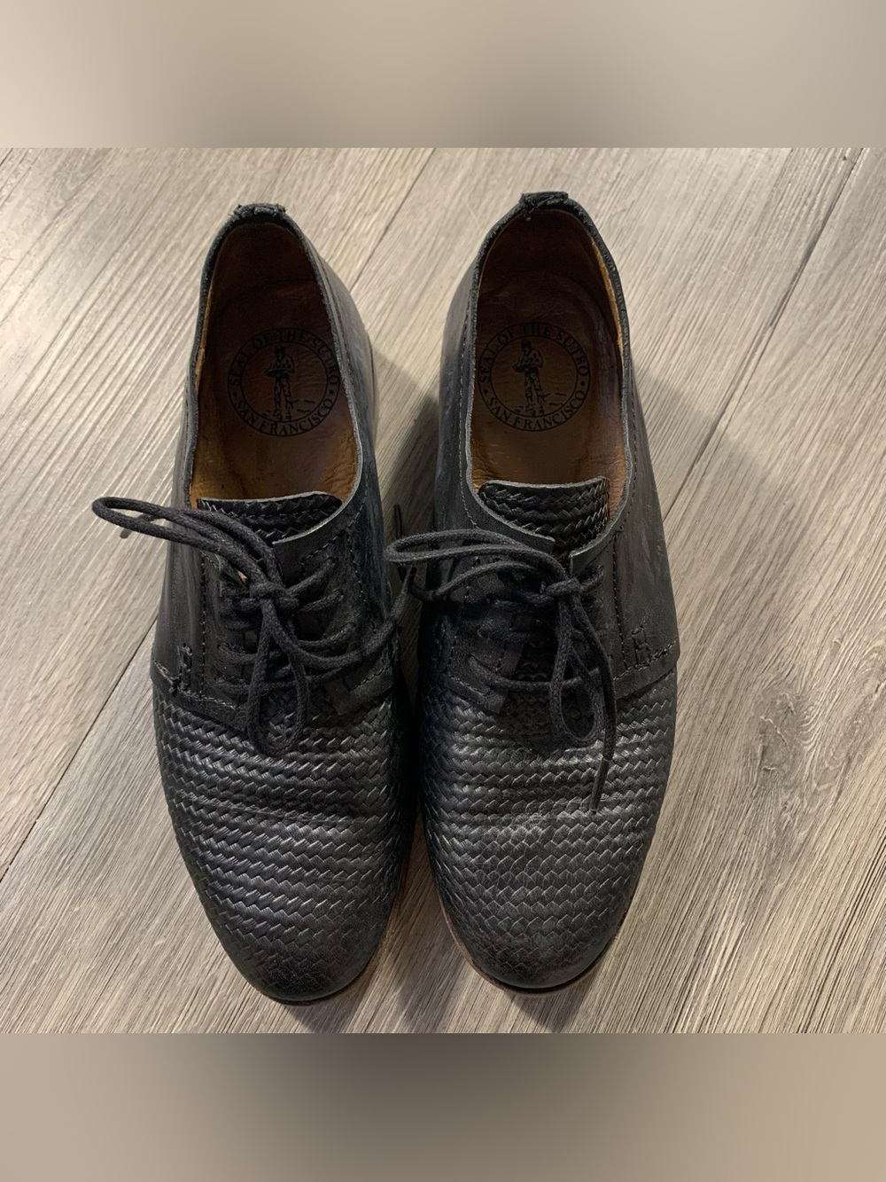 Seal of Sutro San Francisco Black VTG. Weaved leather size 6.5